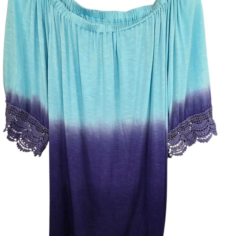 Avenue Women's Ombre Off-Shoulder Blouse with Crochet Sleeve Detail - Picture 2 of 4